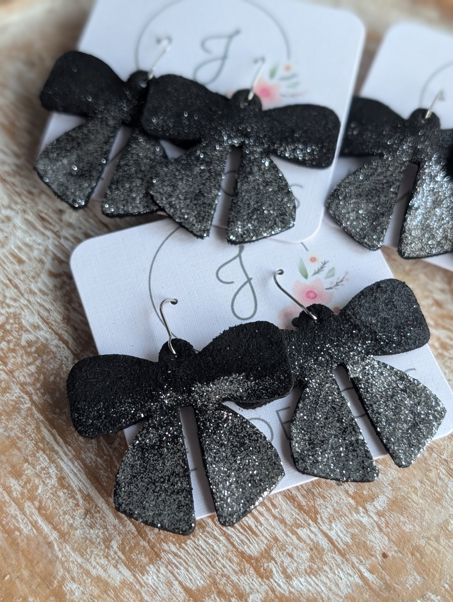 Black and Silver Bow Earrings