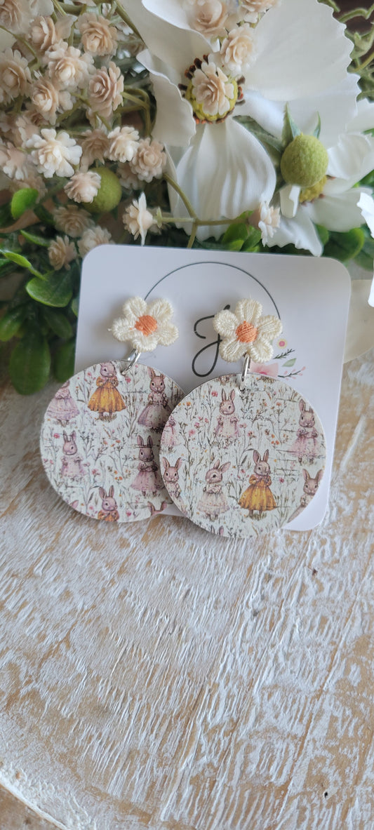 Yellow Flower Bunny Earrings