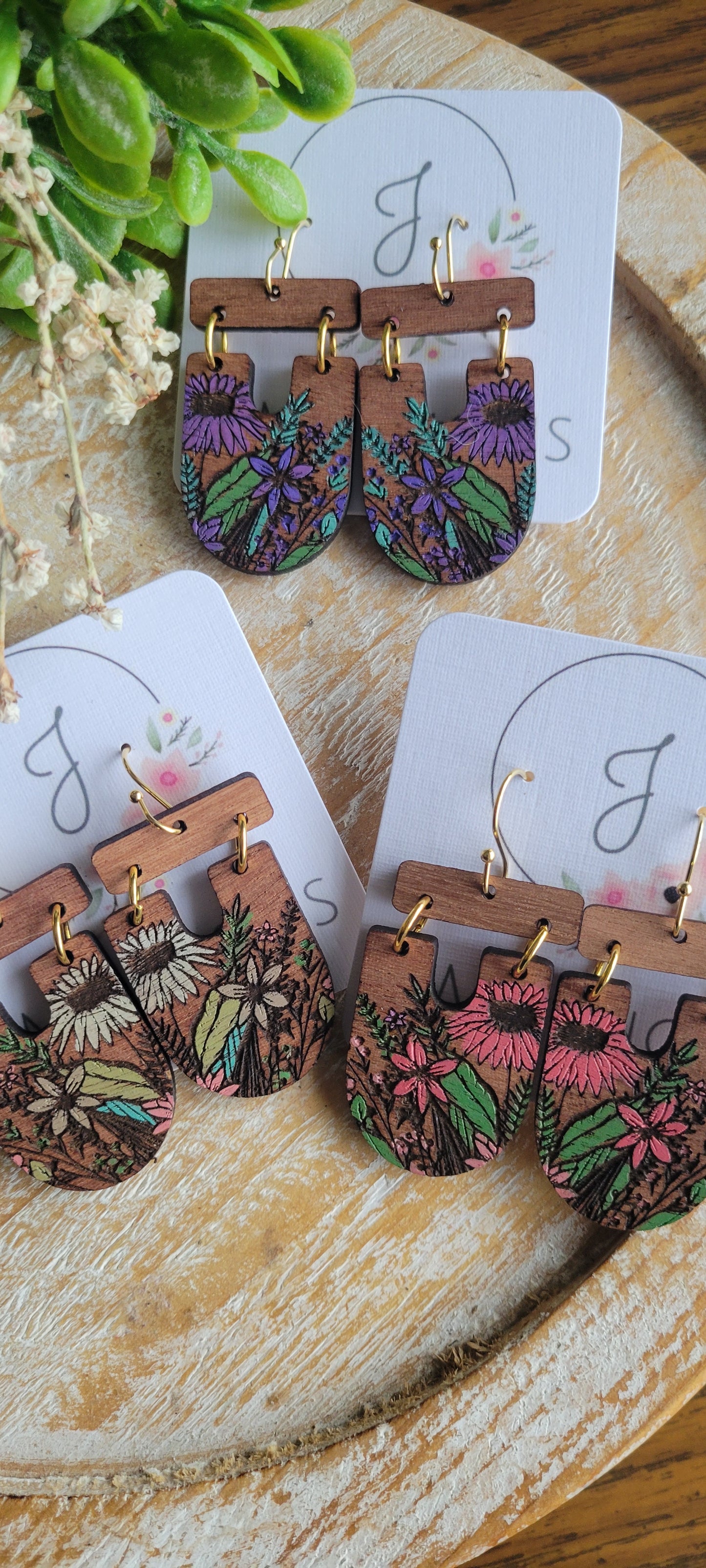 Floral Wood Earrings