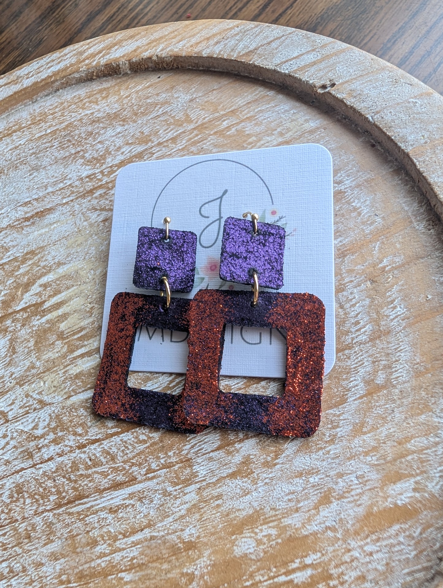 Purple and Orange Square Earrings