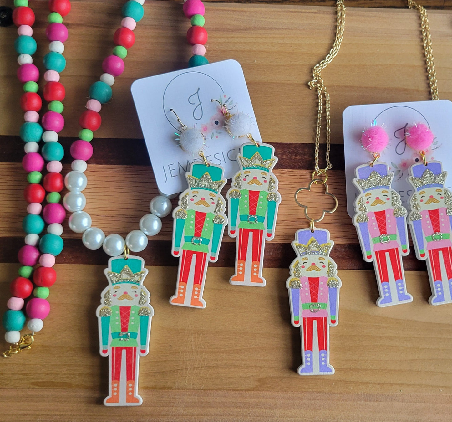 Gold Top Green Holiday Nutcracker Earrings