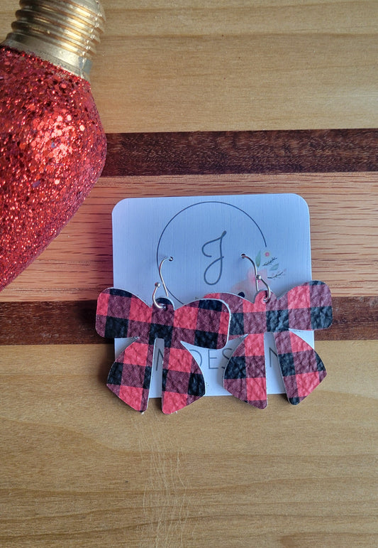 Buffalo Plaid Bow Earrings