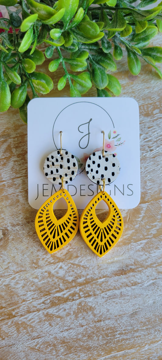 Yellow Cork and Wood Earrings