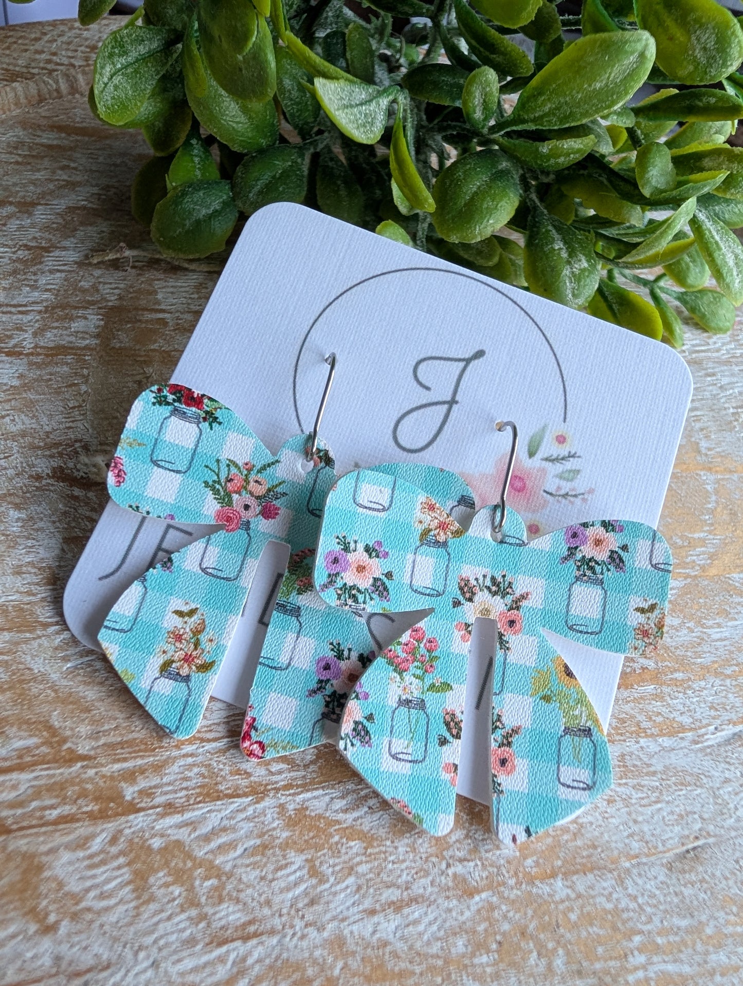 Gingham Mason Jar Bow Earrings